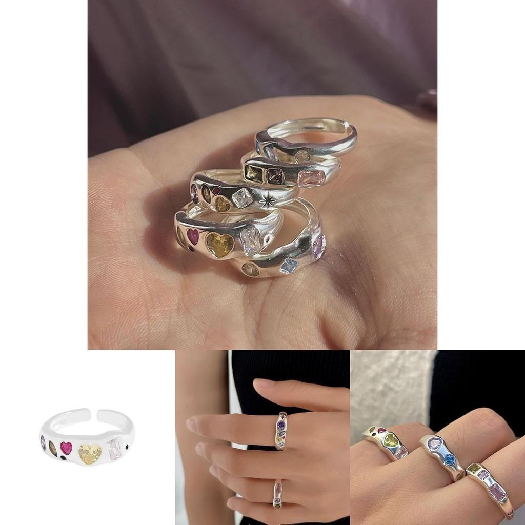 Adjustable Colorful Open Ring Women Vintage Zirconia Stones Finger Rings Gift