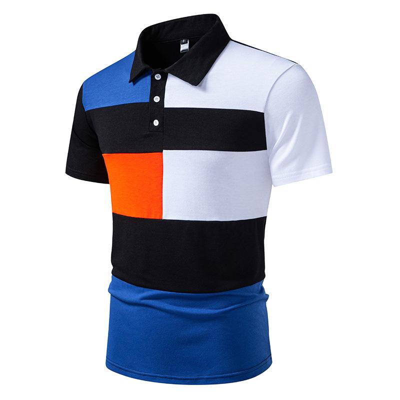 Men's Bold Color Block Stripe Polo Shirt - Geometric Patchwork Design Button Down Collar Casual Streetwear & Daily Tops in Vibrant Multi-Color Options