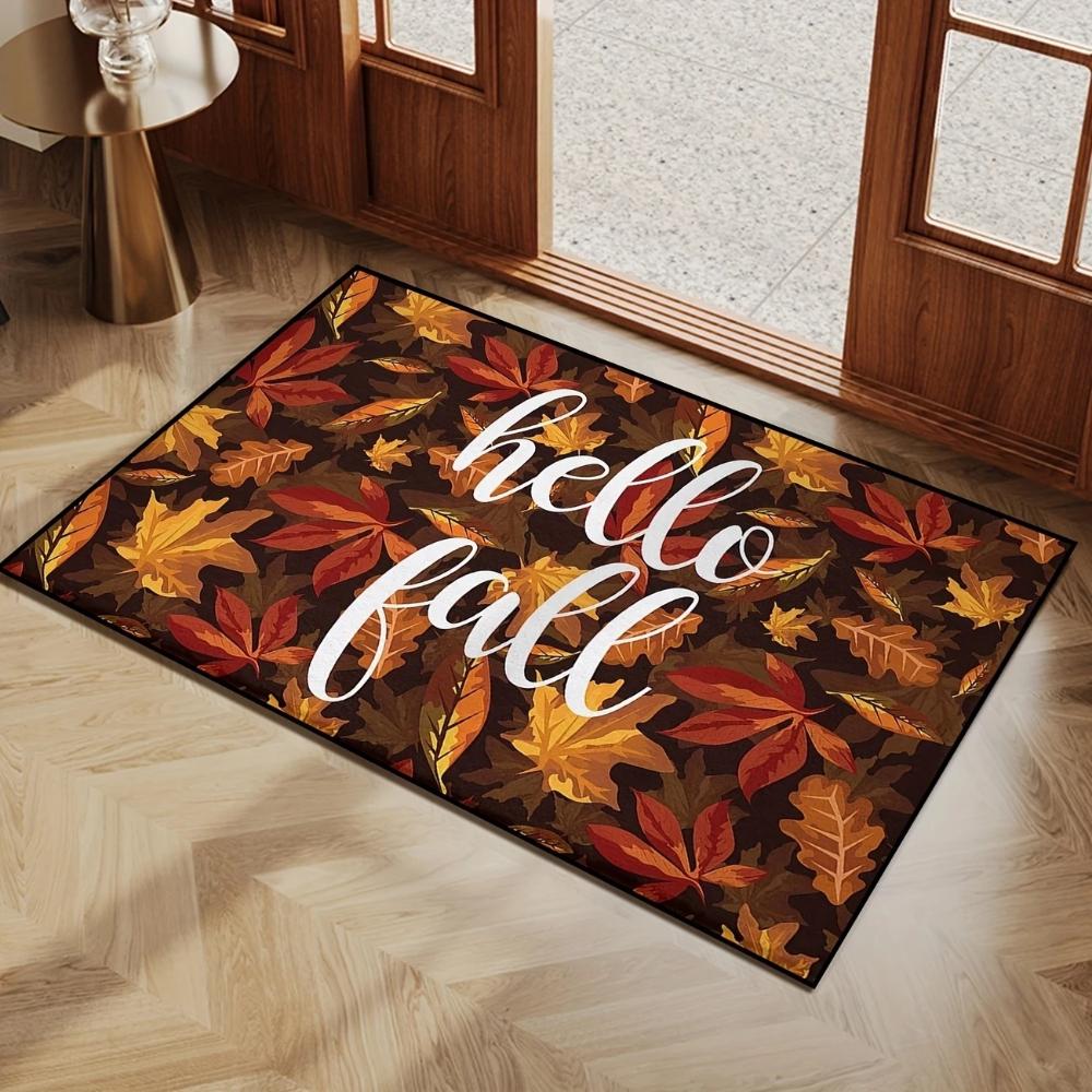 1pcs Happy Fall Dwarf Welcome Rug Doormat Harvest Maple Leaves Print Floor Mat Living Room Bedroom Foot Mat Fun Home Decor