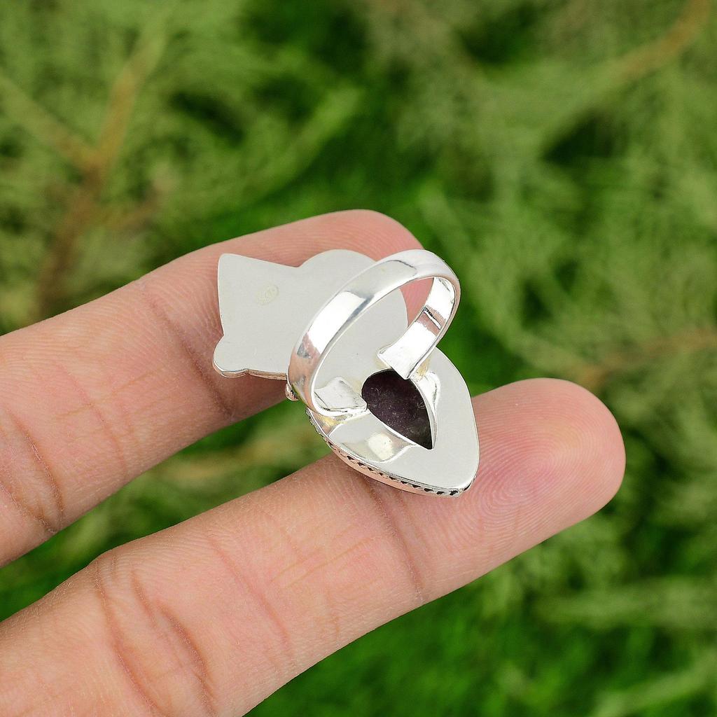 925 Sterling Silver Root Chakra Natural Star Ruby Promise Ring Jewelry US 7.75