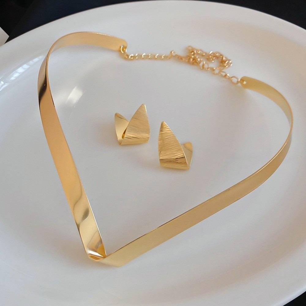 Wide Face Chain Choker Necklace Gothic Necklace Earrings Set Irregular Earrings  Festival золотой