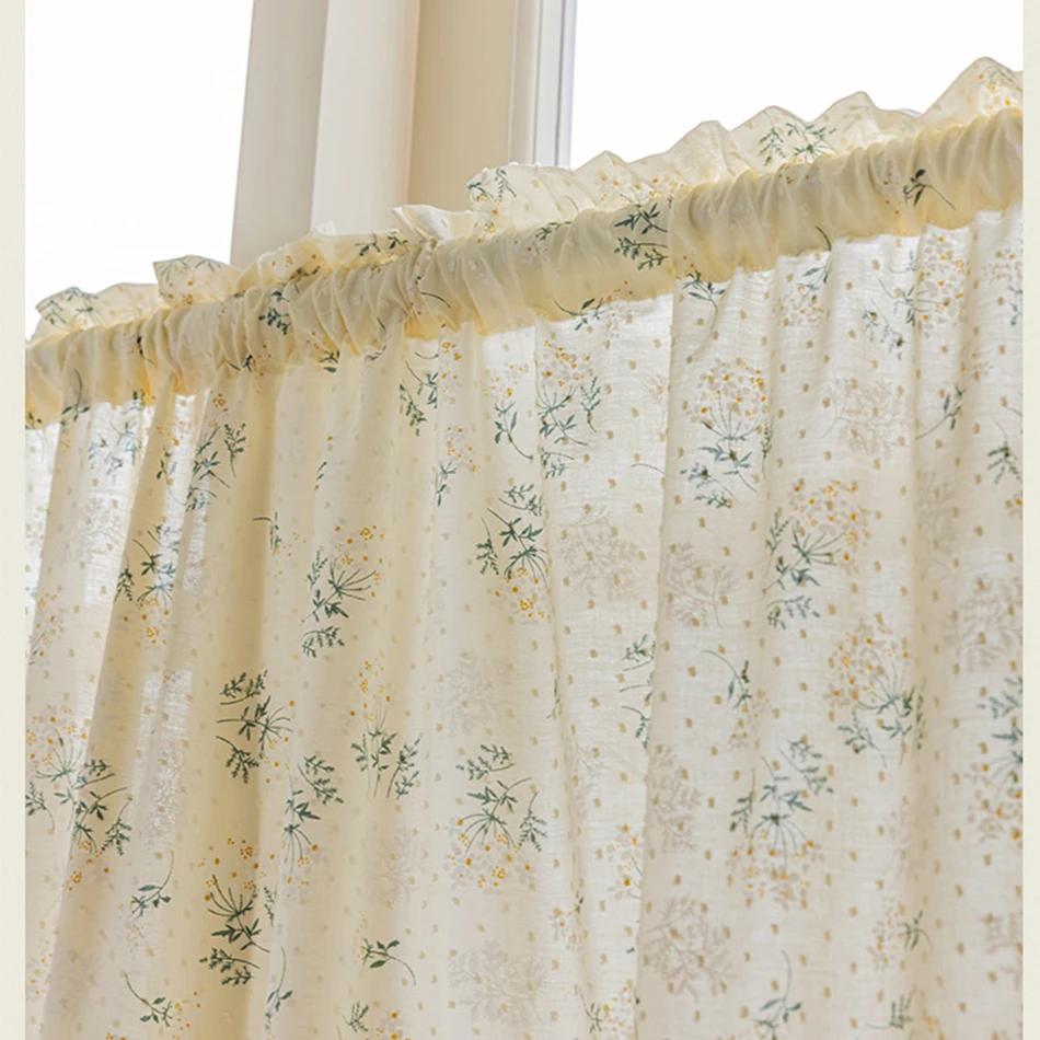 Französische Chiffon-Gardinen mit Rüschen, Kurzgardinen, Stangendurchzug, Florale Halbgardinen, Küche, Café, Wohnzimmer, Erkerfenster, Schrankvorhang