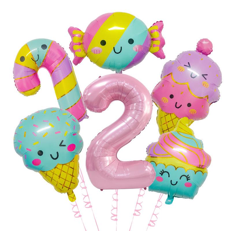 New Cute Candy Ice Cream Balloon Set Children'S Birthday Decoration Scene Arrangement Aluminum Mold Balloon Supplies