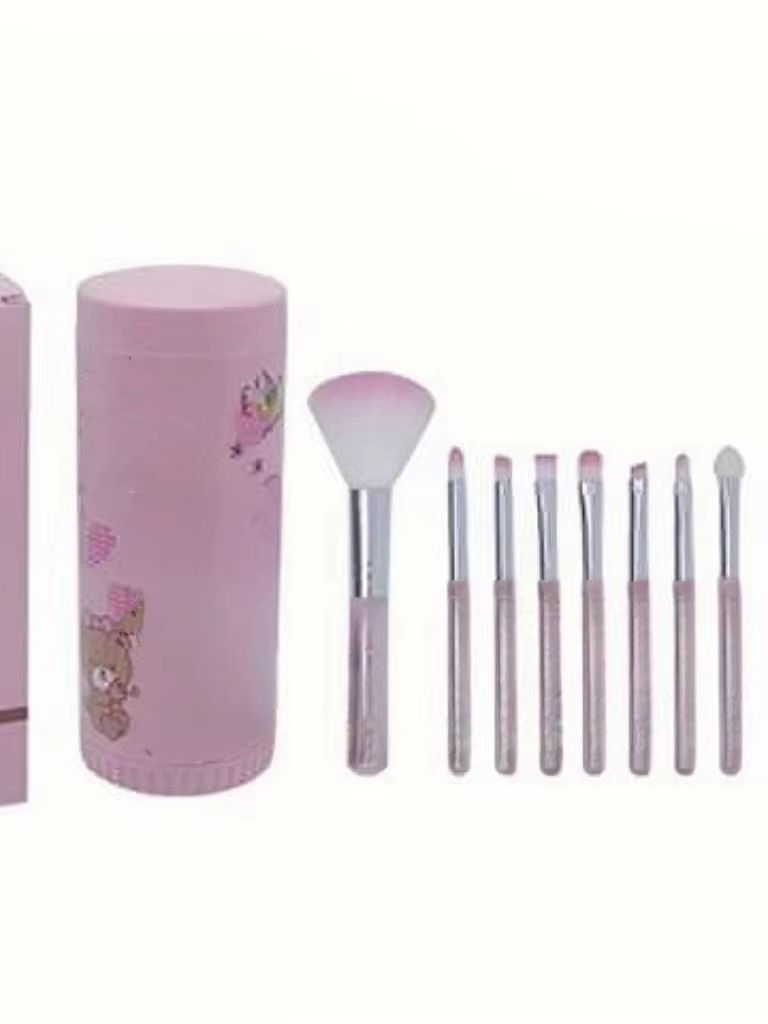 

8-piece makeup brush set with storage box, makeup brush set with cylindrical box, stick shaped, alcohol free nylon brush рожевий