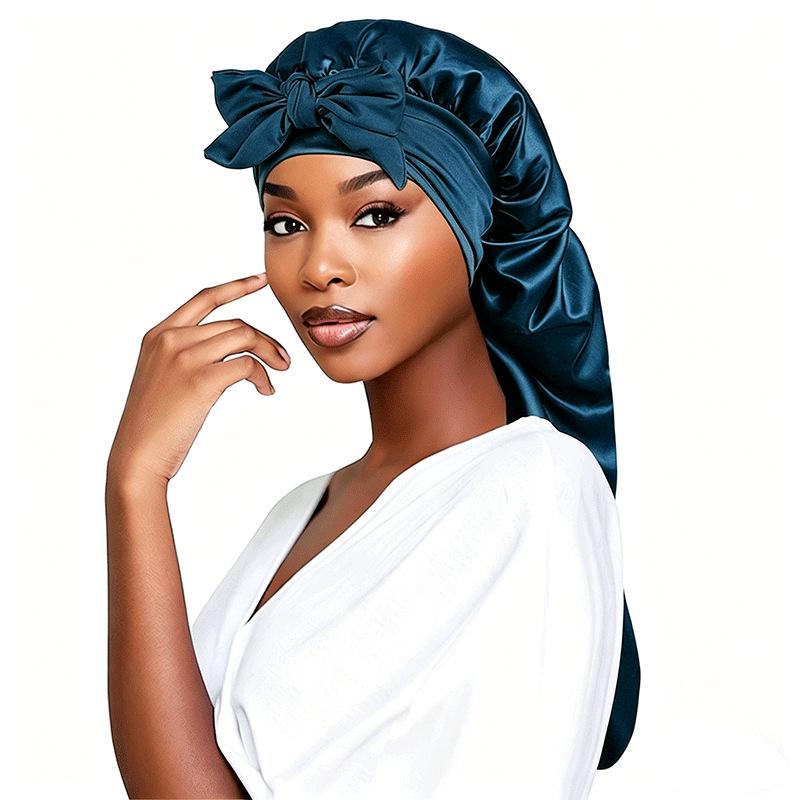 Satin Bow Tie Long Stocking Nightcap Headscarf for Long Hair Protection
