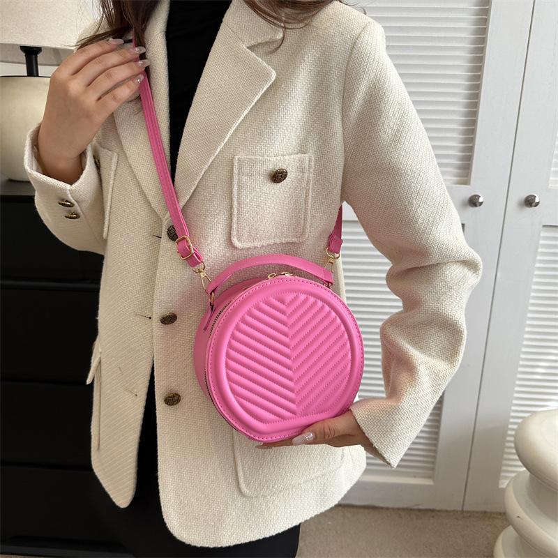 Einfache einfarbige kleine Tasche Damen 2025 Herbst und Winter neue Schulter-Umhängetasche Textur kleine runde Tasche Tide
