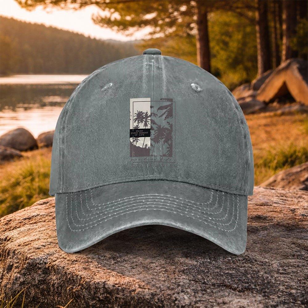 California Palm Tree Print Washed Baseball Cap Unisex Duckbill Golf Casual Outdoor Hat