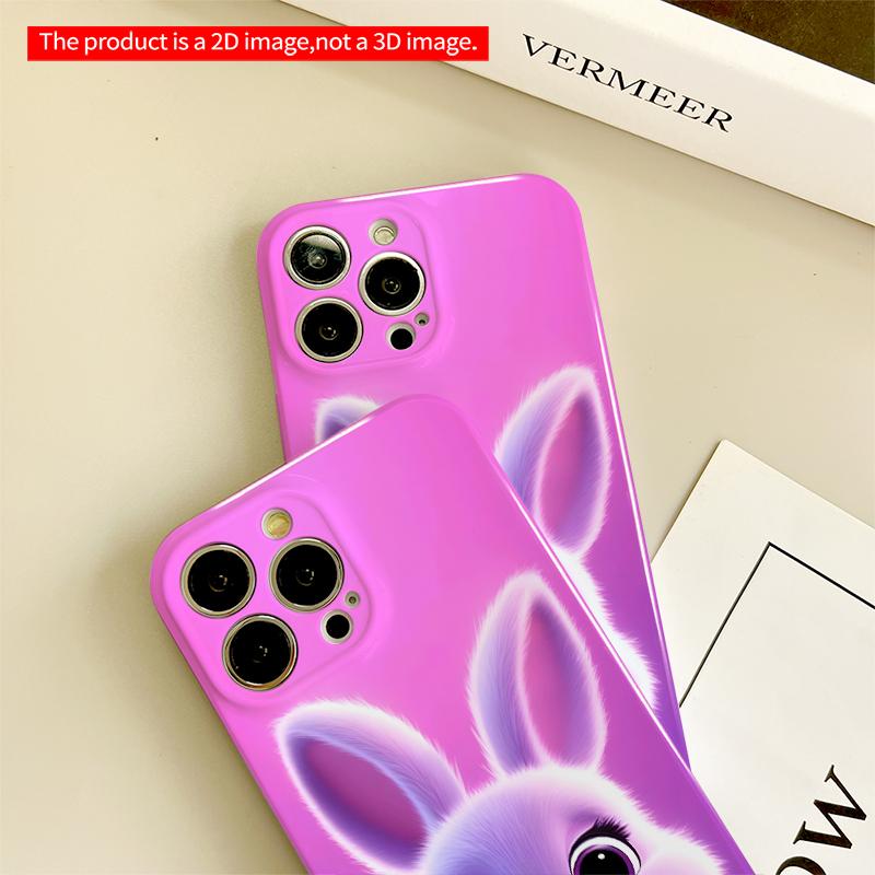 2DFlat Purple Bunny Smile Phone Case All Inclusive Film Hard iPhone Case, Compatible with iPhone 18 Pro Max 17 16 15 14 13 12 11