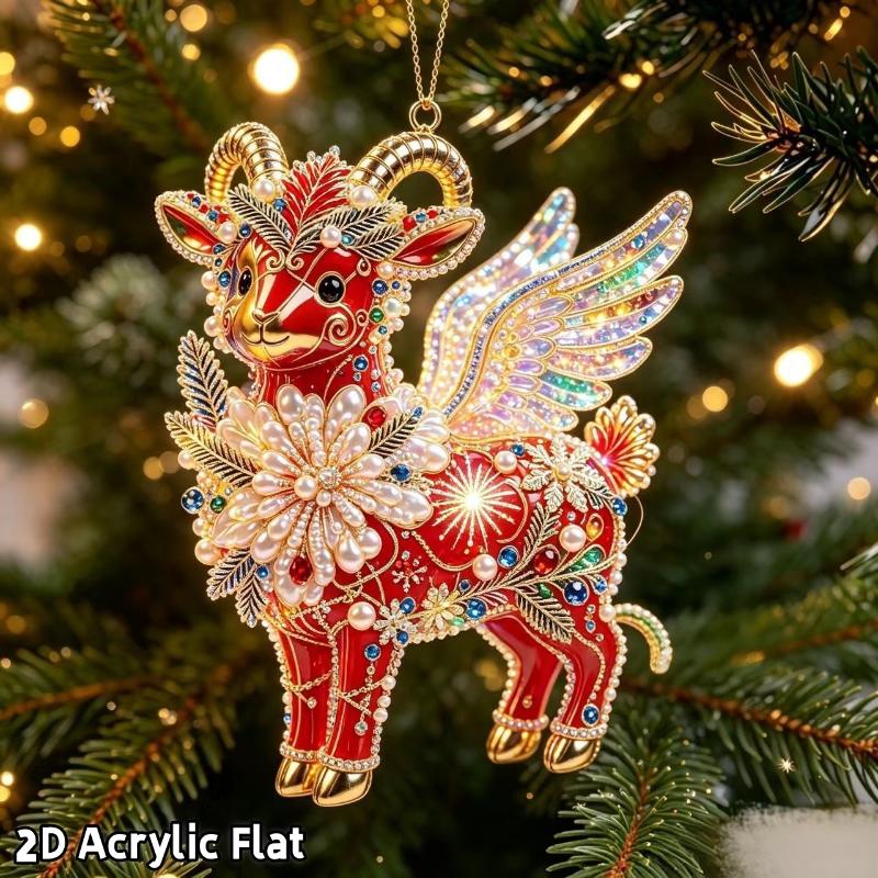 Ornament Agățat Capră Strălucitoare Model Plat Acrilic 2D Pandantiv Animal Farmec Oglindă Retrovizoare Mașină Ornament Brad de Crăciun