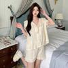 1011 Spring New Pajamas Women's High-end Ice Silk Jacquard Fairy Style Thin Short-sleeved Shorts Loungewear