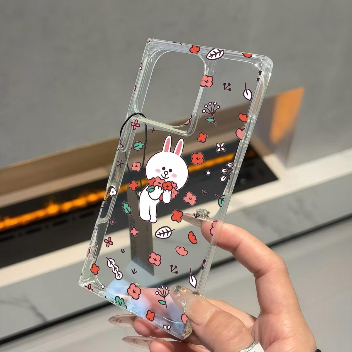 

Прозрачный квадратный чехол-бампер для iPhone 15 Plus 11 12 13 16 ProMax 14 Pro Max, защита от окисления, с рисунком цветов и кроликов iphone 11 ProMax