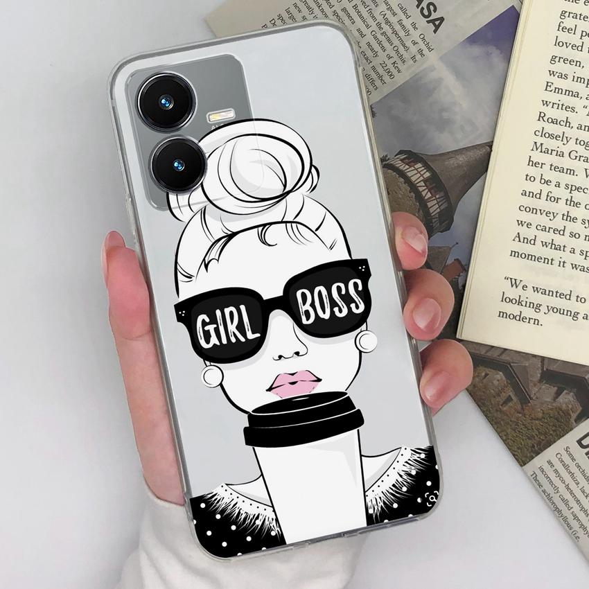 

Для Vivo Y35 Y33 Y36 Y37 Y27 Y22S Ультратонкие чехлы для телефона Милые девчачьи узоры Прозрачная мягкая силиконовая пылезащитная защитная оболочка Для Vivo Чехлы-бамперы Vivo Y3s 2020