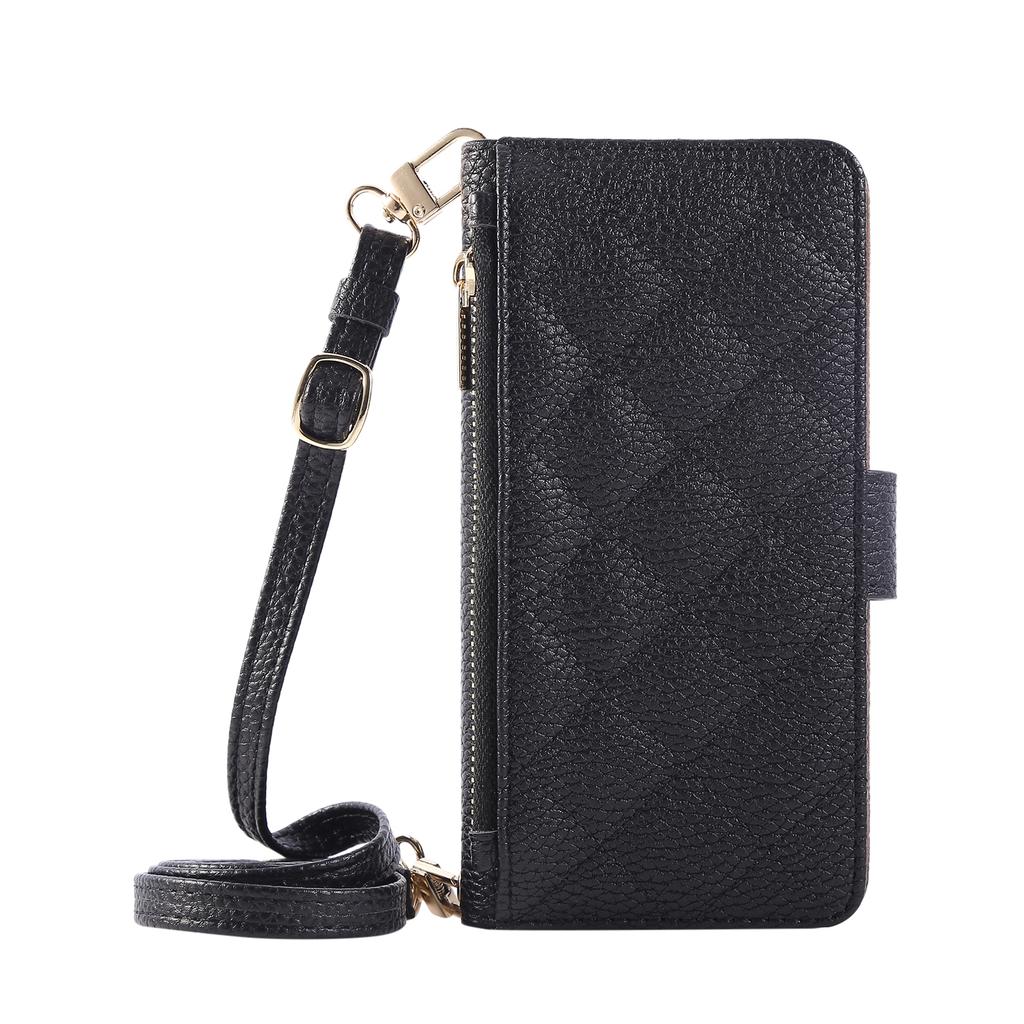 For Samsung Galaxy S25 Edge S24 S23 S22 S21 Ultra FE Wallet Case with Mirror, Wristlet & Crossbody Strap, Zipper Card Holder