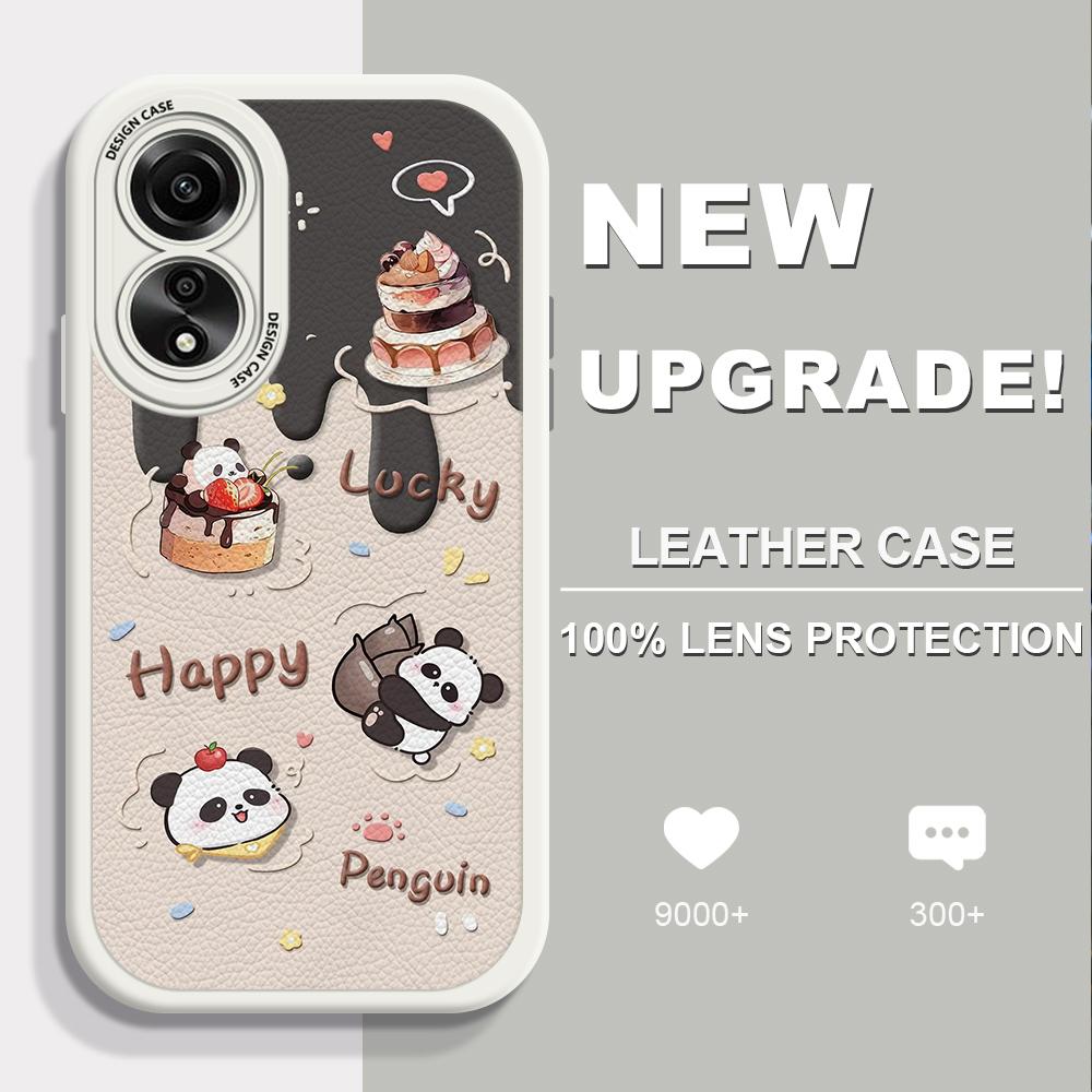 Niedliches Kuchen-Panda-Muster Vollständiger Objektivschutz PU-Leder Handyhülle für OPPO A16 A16s A36 A96 A78 A98 Realme C30 C33 C35 Reno 8 Pro 8T OnePlus