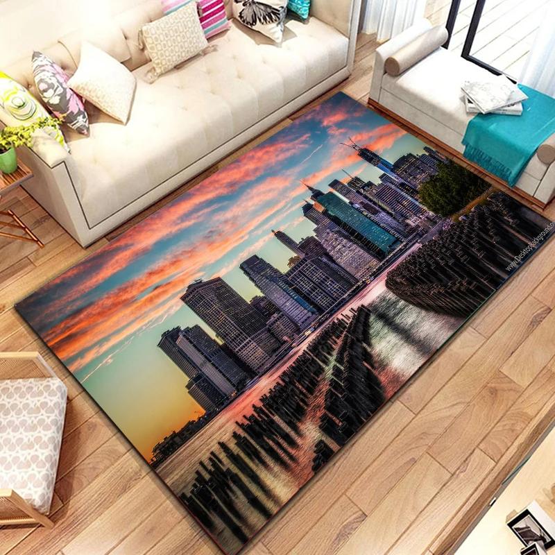 New York City Bereichsteppich, Straßenansicht Teppich Weiche Heim Eingangsfußmatte Rutschfeste Bodenmatte Für Schlafzimmer Wohnzimmer Balkon Dekor