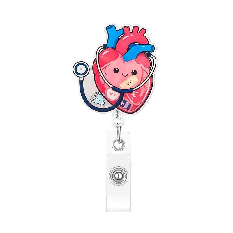 1 Stück Neues Design 1 Stück Shaker Acryl Einziehbar Krankenschwester Ausweisrolle Anime Herz Lunge Zähne Arzt Namensschild Ausweishalter Clip