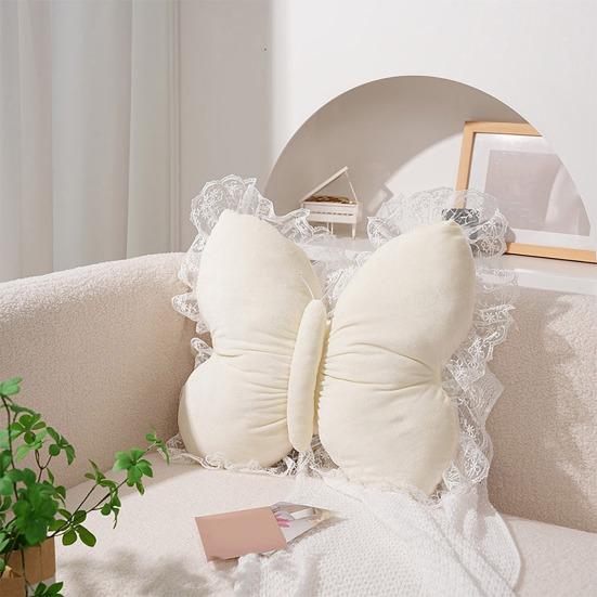 Butterfly Throw Pillow Cuddly Butterfly Pillow with Lace Ruffle Decorative Sofa Couch Pillow for Home Living Room Bedroom Decor