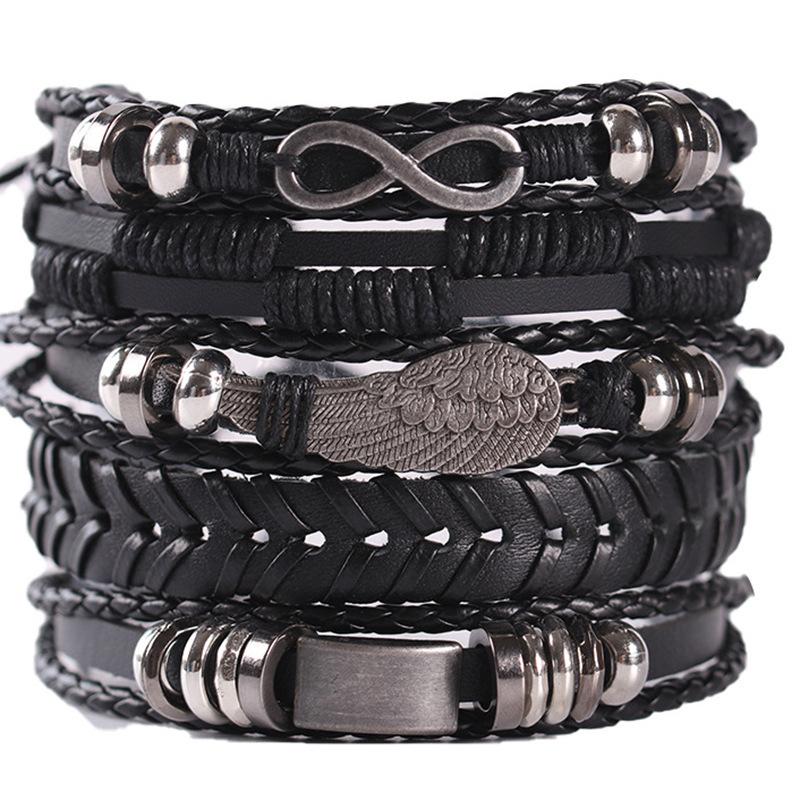 Skull head alloy accessory set of five pieces, cowhide bracelet, direct supply for jewelry