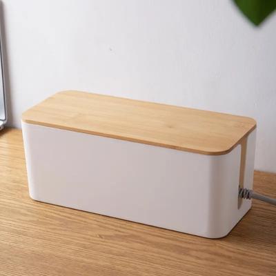 1 PC-Draht-Aufbewahrungsbox, Netzstecker, Platine, Drahtkästen, Steckdose, Datenkabel, Anschlussdose, Kunststoff-Aufbewahrungsbox mit Bambus