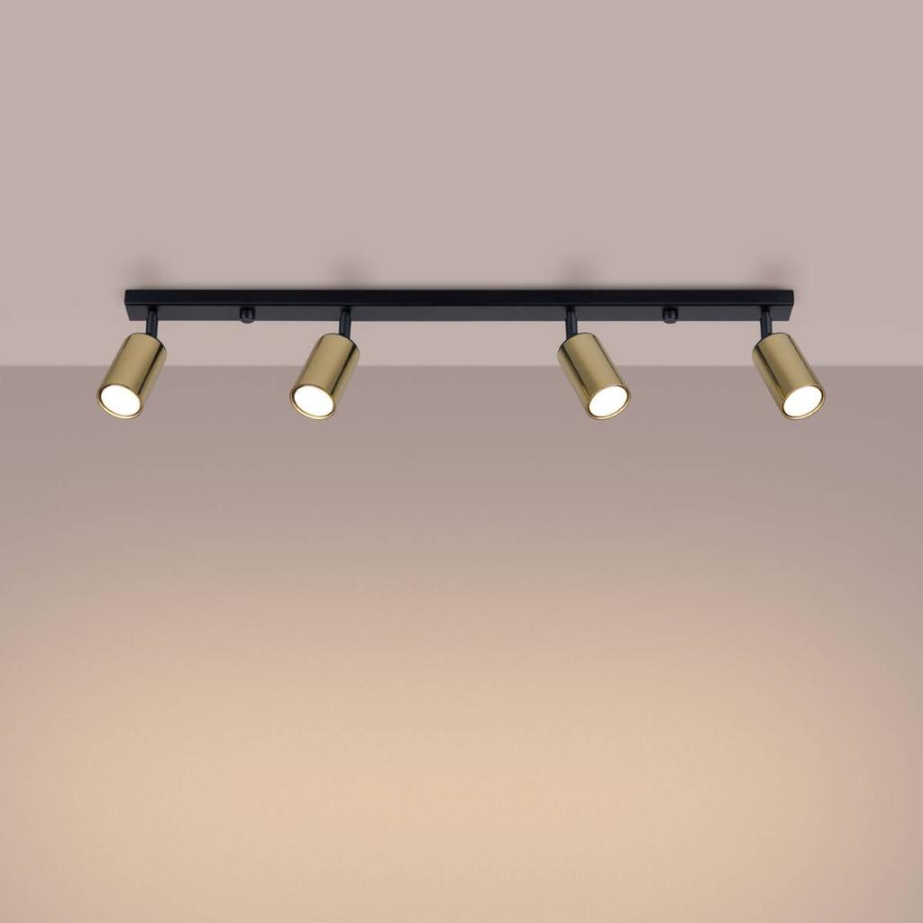 Spot Sufitowy Czarny Podłużny Poczwórny Złote Klosze 4Xgu10 10W Winx Sl.1387 Sollux Lighting