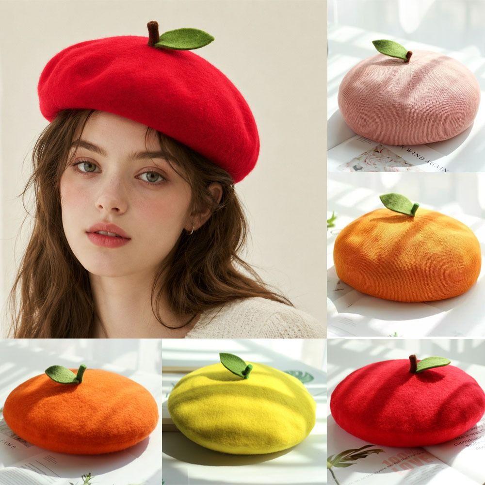 Orange Shaped Painter Hat Breathable Knit Beret Creative Fruit Beret Casual Wear
