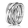 Authentic Sterling Silver Tone Finger Ring Stylish Jewelry Sparkling Polished Lines Rings Women Bridal Bridal Celebration Party Event Souvenir