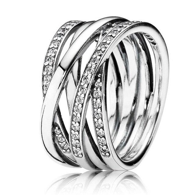 Authentic Sterling Silver Tone Finger Ring Stylish Jewelry Sparkling Polished Lines Rings Women Bridal Bridal Celebration Party Event Souvenir