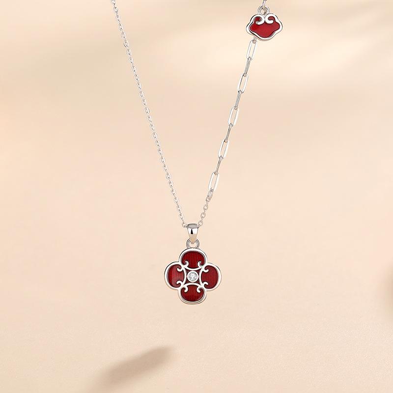 Tichiya Ruyi Four-Leaf Clover Necklace - Women s S925 Sterling Silver, Chinese Style, Versatile Clavicle Chain 925 Sterling Silver