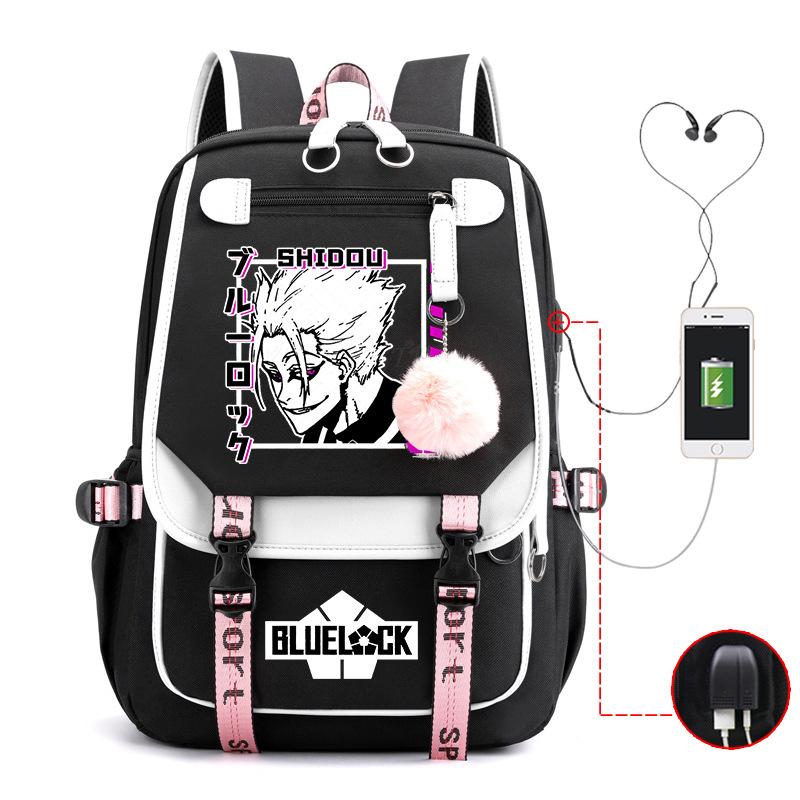 Blaues Gefängnis Anime Schultasche College Stil Große Kapazität Mittelschüler USB Rucksack