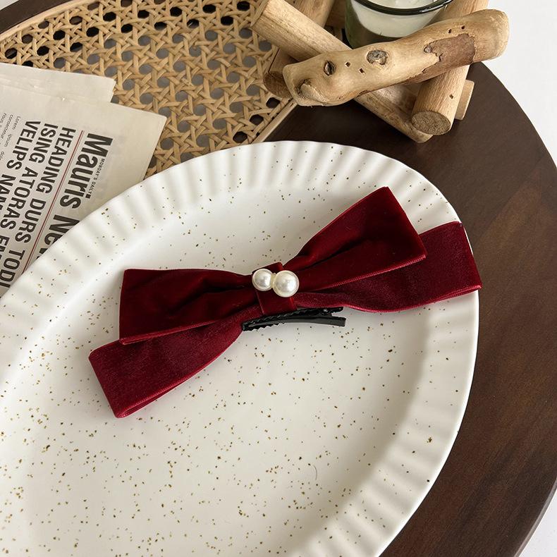 

Бархатная заколка для волос с бантом, челка, зажим в виде утиного клюва, головной убор, новые романтические французские аксессуары для волос для женщин красный