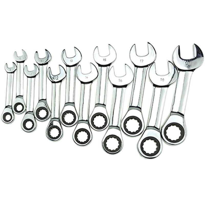 Ratchet Socket Wrench 8-18mm Short Handle Ratchet Wrench Hand Repair Tool Reversible Combination Single Wrench