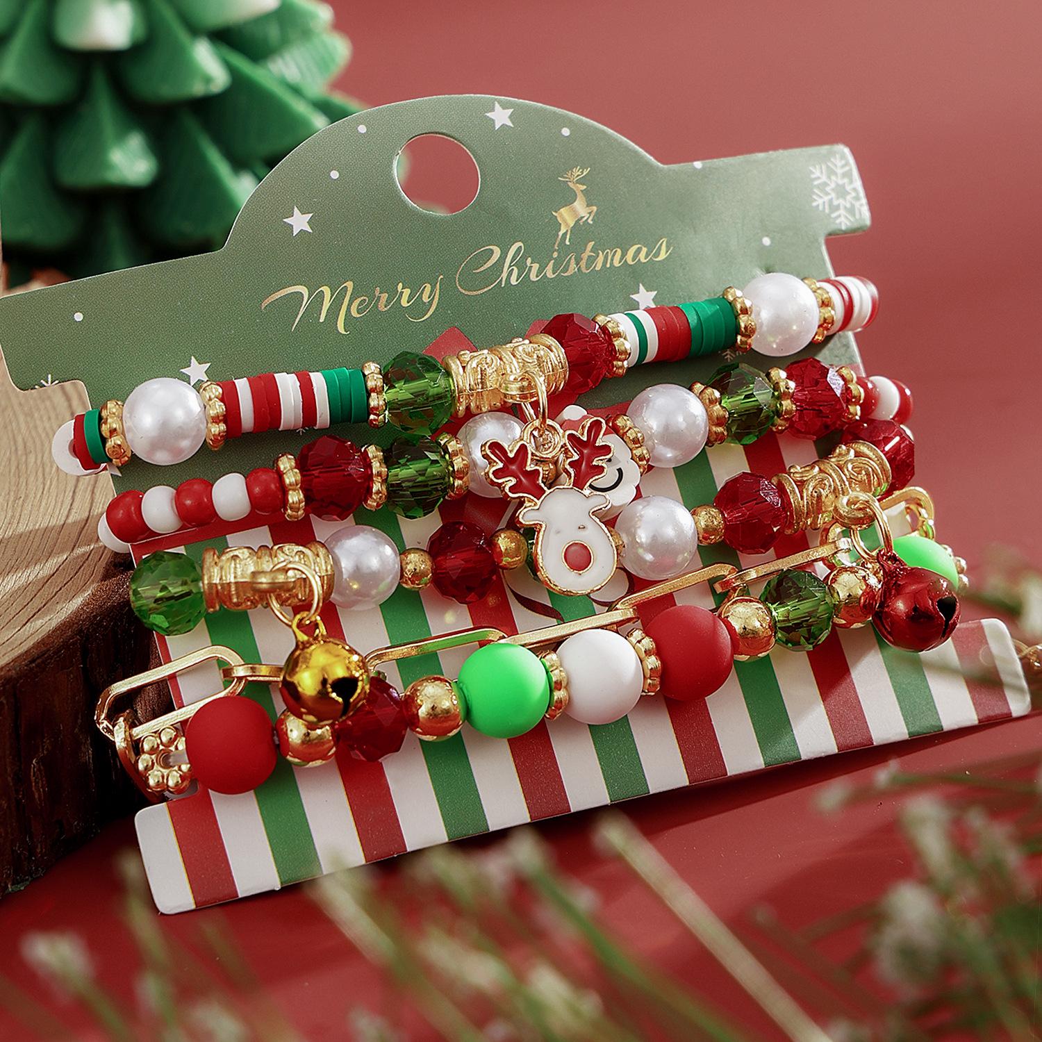 Праздничный набор браслетов из бисера «Снежинка и колокольчик»