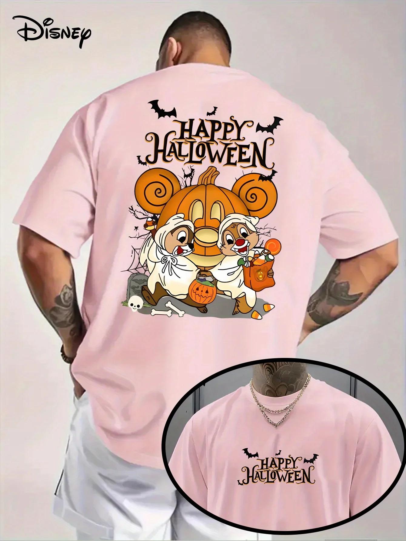 

Disney Halloween Chip and Dale Men s Summer T-shirt, Pure Cotton Short-sleeved High-quality Top, Casual and Versatile for Men S