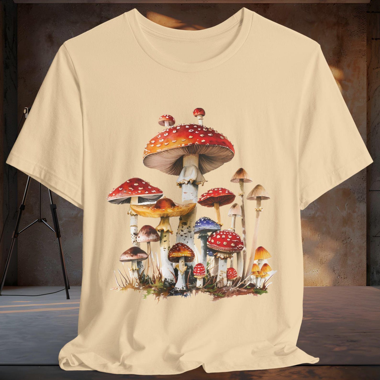 Whimsical Mushroom Graphic Tee – Boho Nature Lover Shirt M