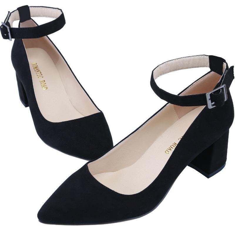 Women's 55mm Velvet Toe Ankle Strap Slingback Pumps High Heels Thick Heel Pump Party Wedding Dress Fashion Shoes