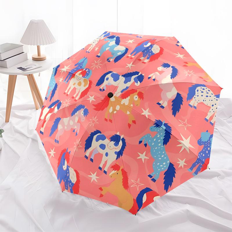 1pc Horse Pattern Automatic Opening/Closing Umbrella with Operation & Windproof Canopy - Folding Design, Holiday Gift Yy260225124