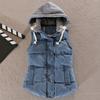 Women Autumn Winter Color Block Sleeveless Hooded Waistcoat Warm Thick Vest Coat