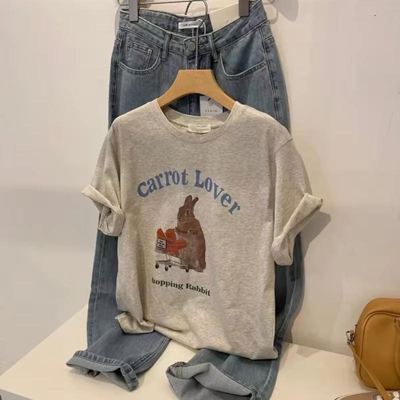 

Американская ретро серая футболка женская с коротким рукавом до плеча, с круглым вырезом, облегающий модный корейский стиль, летний оверсайз топ 4XL