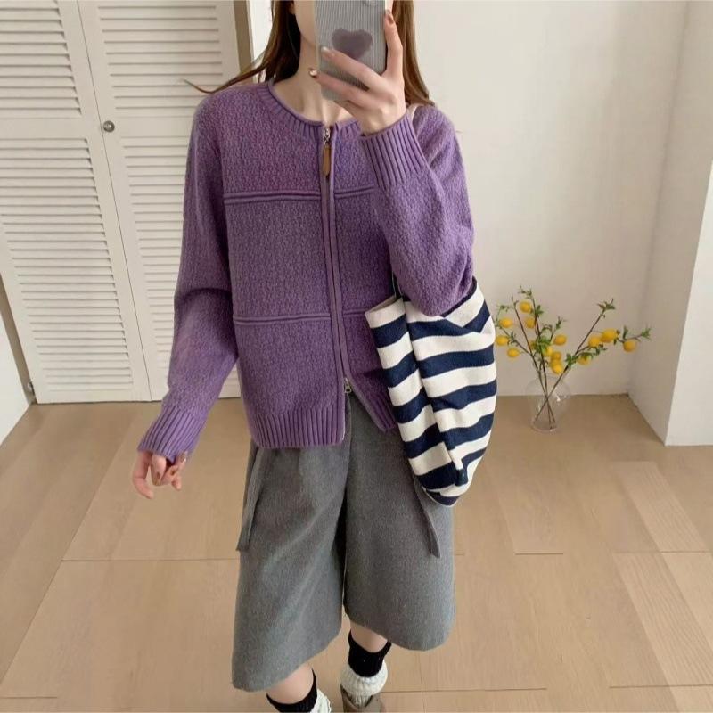1011 autumn and winter new design zipper knitted cardigan women's loose lazy wind small sweater jacket