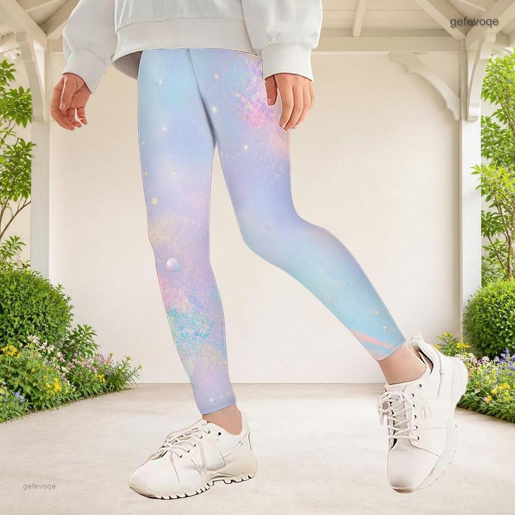 Girls Rainbow Galaxy Printed Full Length Stretch Waist Yoga Leggings