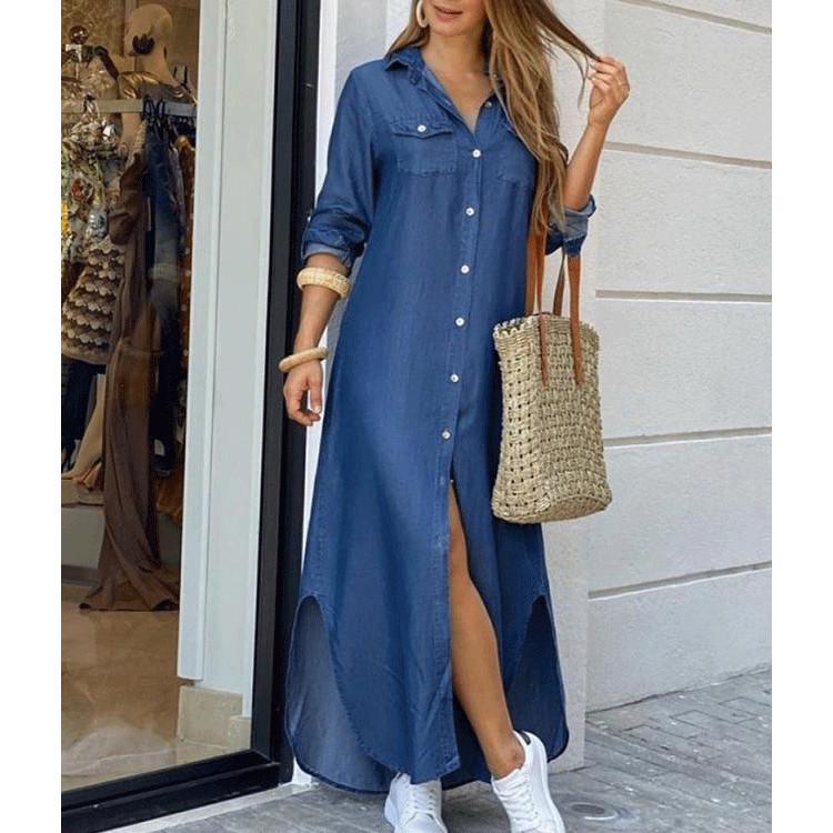 2025 European & American Women's Spring/Summer Fashion Print Maxi Shirt Dress