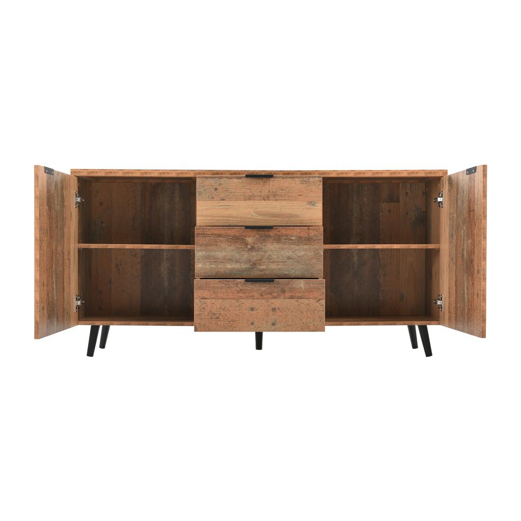 Sideboard TV Cabinet with Adjustable Shelves, Storage Cabinet, Three Drawers, for Living Room, Dining Room, Bedroom, Vintage, Brown, 140cm