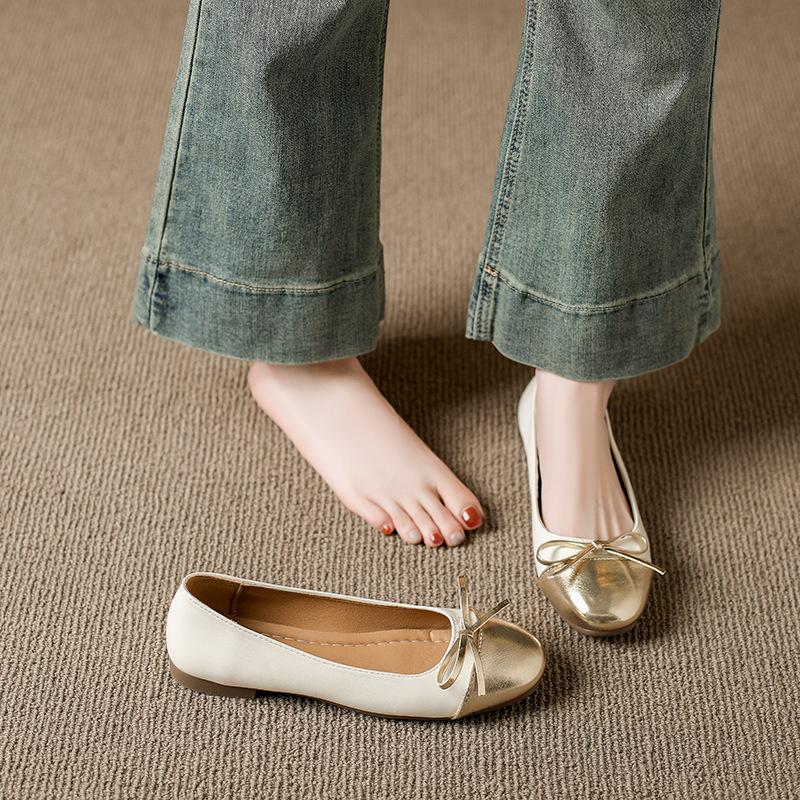 Four Seasons Versatile Bow Ballet Shoes Color Matching Round Head French Retro Classic Wind Light and Comfortable Fashion Shoes