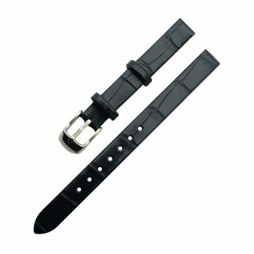 watches419 Genuine Leather Watch Band with Crocodile Embossing, 8mm and 10mm, Replacement Strap (10mm, Black)