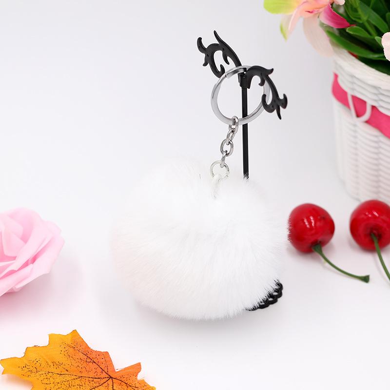 8CM Fluffy Rabbit Fur Ball Key Chain Cute Candy Colors Pompom Artificial Rabbit Fur Keychain Women Car Bag Key Ring