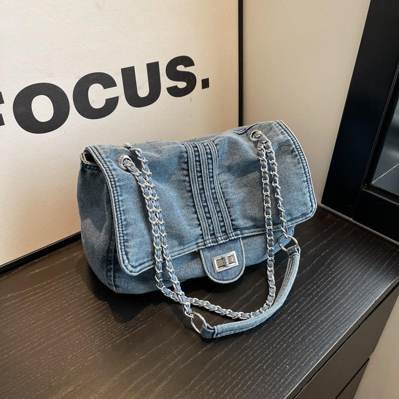 Denim Women's Large Capacity Chain Shoulder Tote Bag