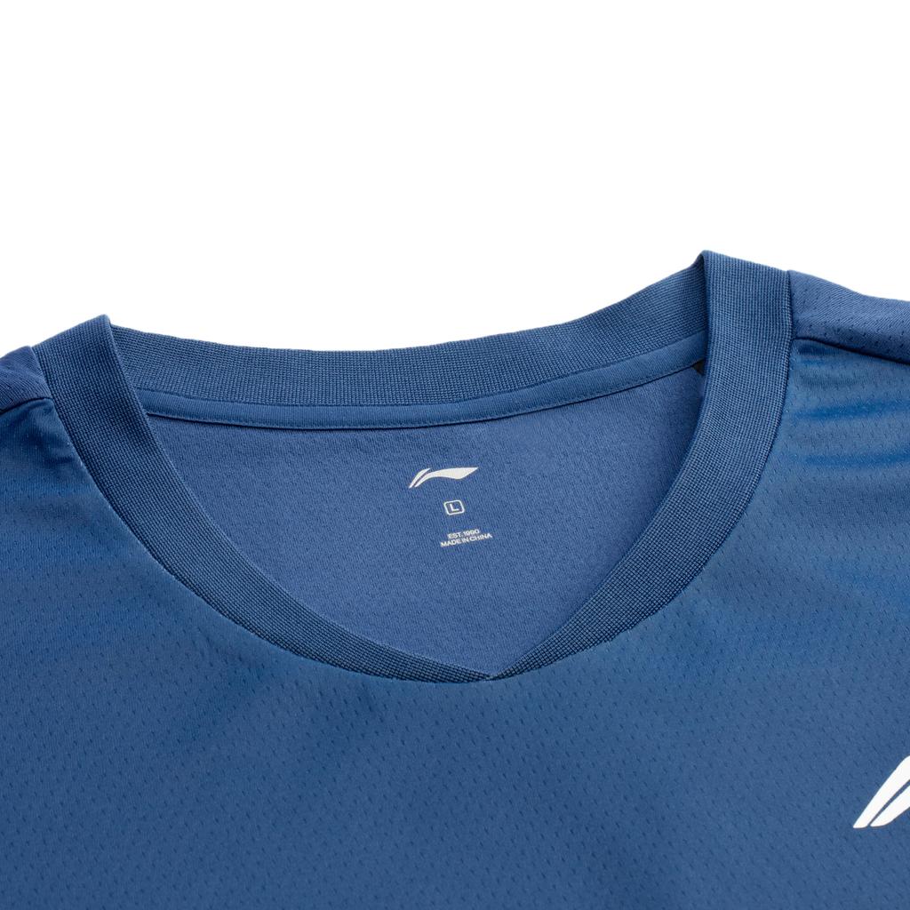Li-Ning Round Neck Printed Knitted Sports Short Sleeve Badminton Shirt Unisex Tops Navy-Blue AAYU237-3
