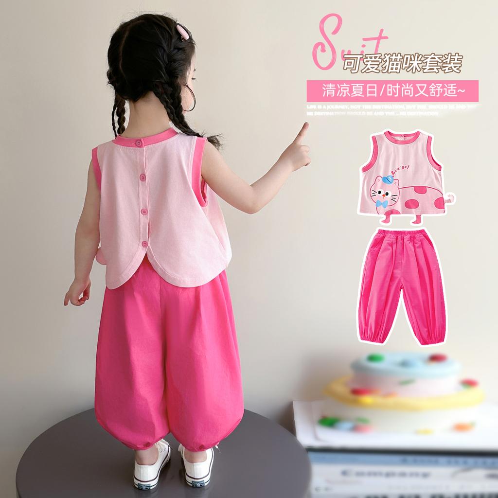 Girls' Summer Set 2026 New Children's Summer Dress Sleeveless Tank Top Two Piece Set Baby Fashionable Summer Thin Clothes