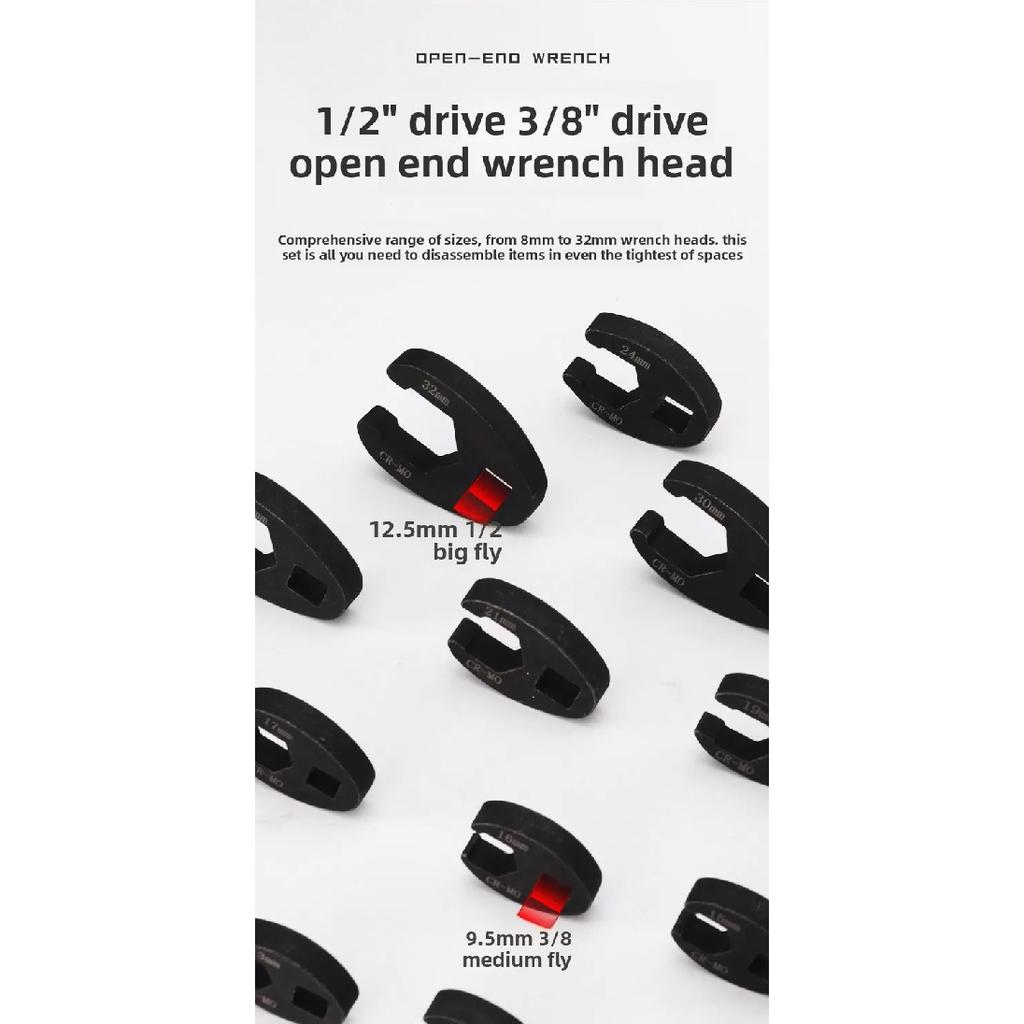 19-Piece Adjustable Wrench Set - 10-22mm Metric & 3/8" Open-End Spanner Auto Repair Tool Kit