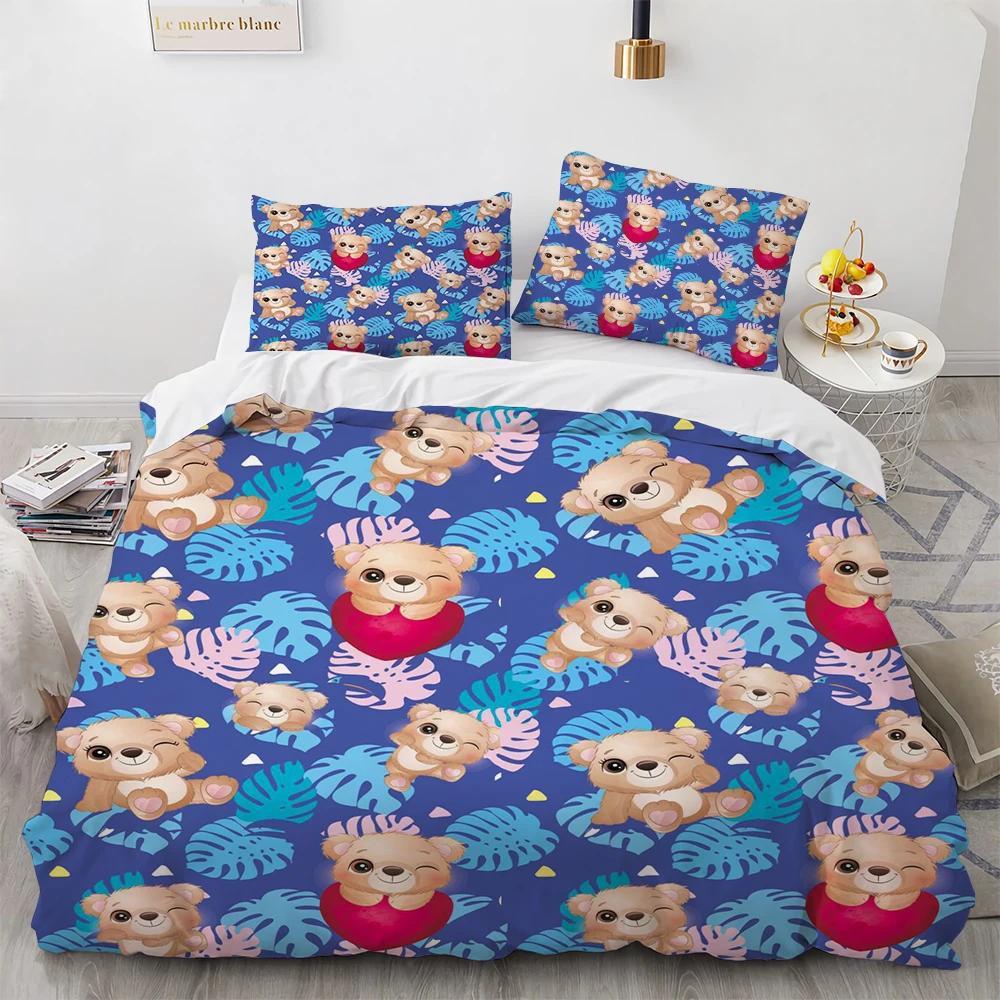 Kids Duvet Cover Sets Twin Boys Girls Bedding Set 3D Print Unicorn, Dinosaur, Bear, Bed Quilts Cover Sets For Adult,Single Size
